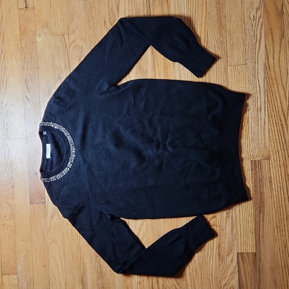 Equipment Shane black jeweled necklace wool cashmere sweater